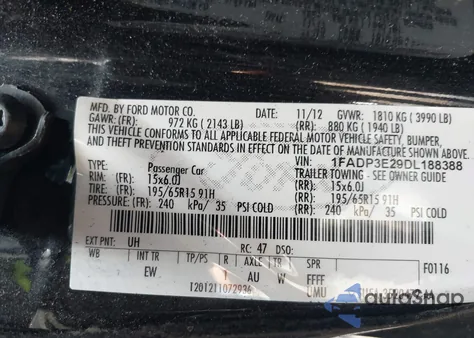 2013 Ford Focus S z USA, uszkodzony, nr VIN 1FADP3E29DL188388